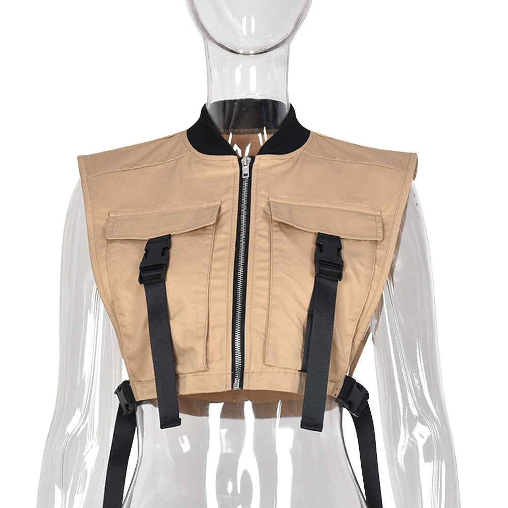 Fashion Crop Top Cargo Vest